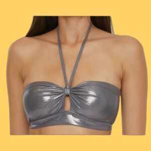 NWT Becca by Rebecca Virtue Rylie Bandeau Bikini Top Size M Steel Style: 323257